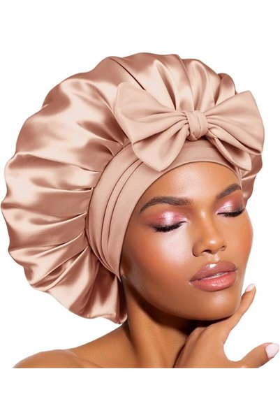 BONNET QUEEN قبعة نوم حريرية للنساء، قبعة شعر حريرية مزدوجة الطبقات مع شريط ق...