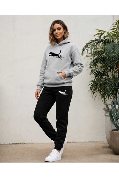 clothes 33 بدلة رياضية بقلنسوة وطباعة بانتر موسمية للنساء/الرجال موديل للجنسين