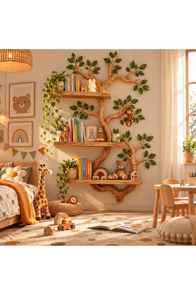 Genel Markalar Elverta Tree Montessori Çocuk Kitaplığı, Ağaç Model Ahşap Duva...