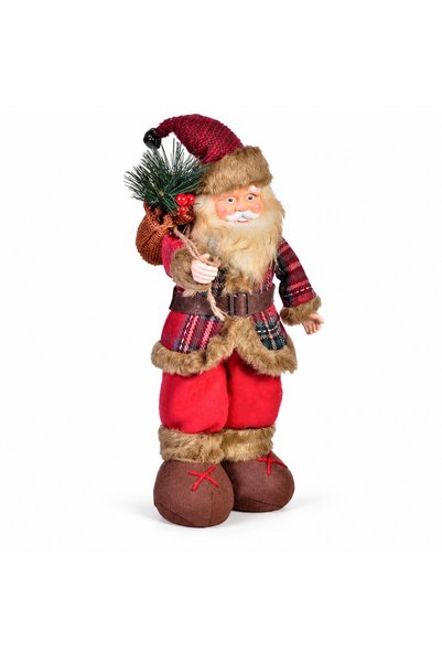 SBR Decorative Santa Claus figurine, 35 cm, with checked jacket and bag with ...