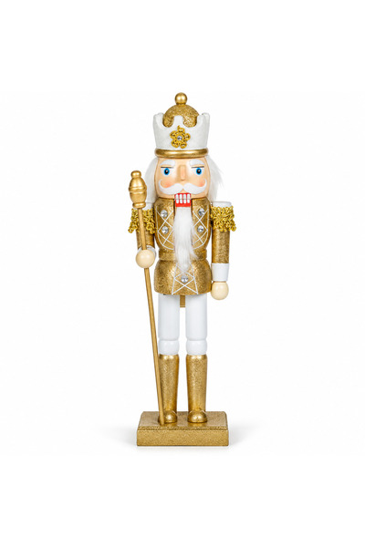 SBR Decorative wooden Christmas king, 25.5 cm, gilded and white, with Glitter...