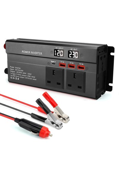 Forubar Car Power Inverter 1200W, DC 12V/24V to 200V-240V AC, with 3 Sockets,...