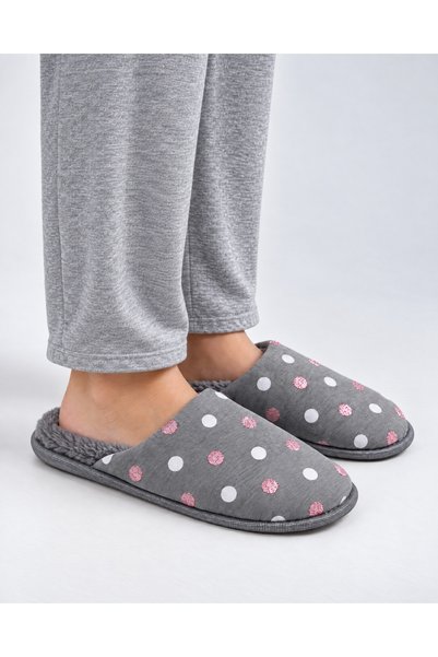 TOP CLOTHE شبشب نسائي منزلي شتوي مغلق من الأمام بنقشة دوائر، نعال مبطن بالفرو الناعم بتصميم مريح للاستخدام اليومي