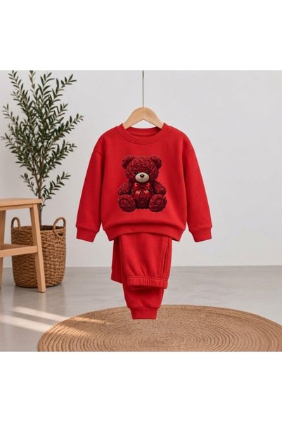 playwear سويت شيرت رياضي مطبوع عليه وردة بير بارتس للبنات والأولاد برقبة دائرية