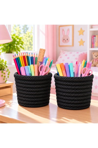 EGE ÖRGÜM 12X11 cm Mini 2-Piece Multi-Purpose Wicker-Look Mesh Basket, Pen Ho...