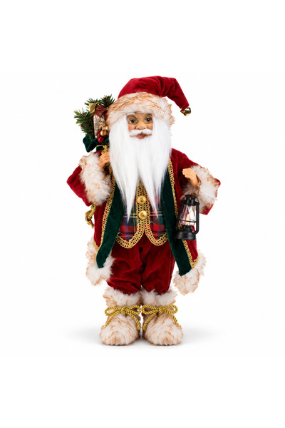 SBR Decorative Santa Claus figurine with sack and lantern, 45 cm, red suit wi...