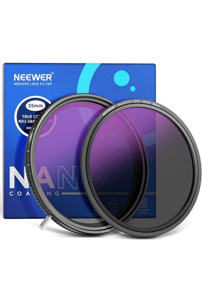 NEEWER فلتر ND متغير الألوان عالي الدقة 55 مم ND2-512 (1-9 درجات)، فلتر VND و...