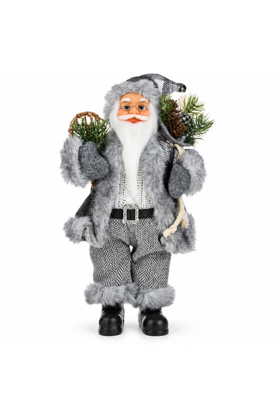 SBR Decorative figurine Santa Claus with skis, 30 cm, white and gray