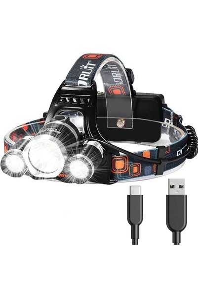 Yelajoy مصباح رأس قابل لإعادة الشحن بقوة 6000 لومن، كشاف رأس USB-C مع 4 أوضاع...