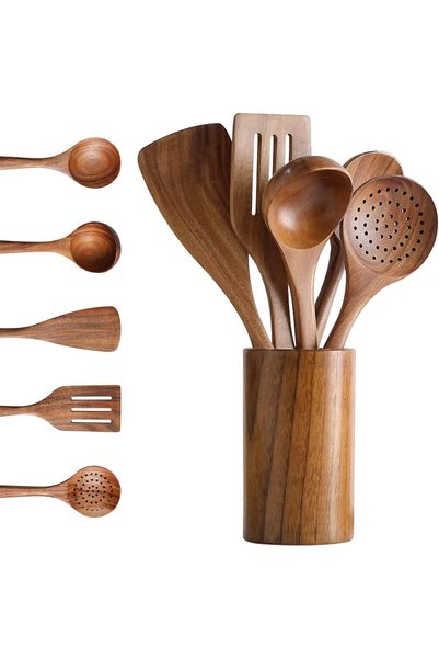 Naxifly 6 Pcs Wooden Kitchen Utensils Set, Wooden Spoons for Cooking, Wooden ...