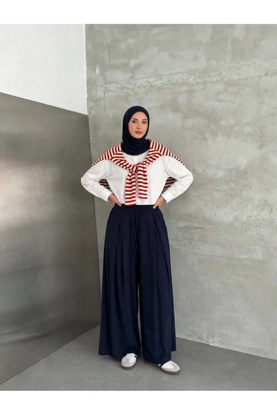 MAİMODA Kadın Rahat Fit Modest Pileli Pantolon Etek / Women’s Relaxed Fit Pleated Modest Skirt-Pants