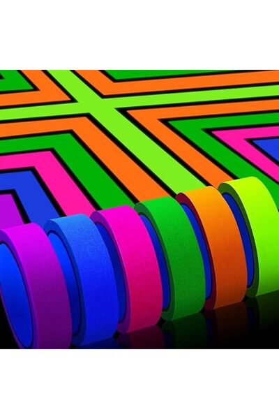 Generic شريط قماشي نيون بـ 6 ألوان، شريط فلورسنت يتوهج تحت الأشعة فوق البنفسج...