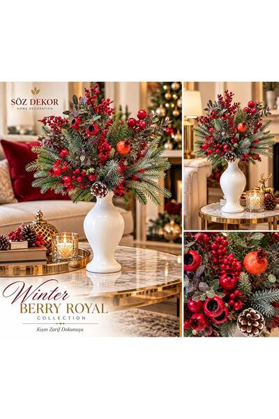 Genel Markalar SÖZ DEKOR Winter Berry Elegance – 30 cm Beyaz Vazoda Berry, Ko...