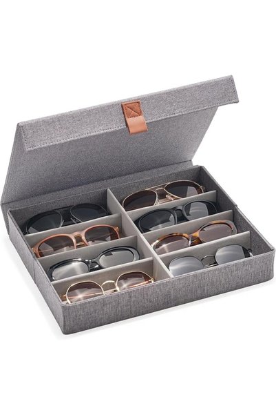 SYOSI Sunglass Organizer for 8 Pairs, Eyewear Storage Case with Dividers Lid,...