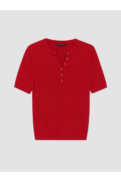 LC Waikiki Peak New Season Red Knitted Patterned Women's Sweater