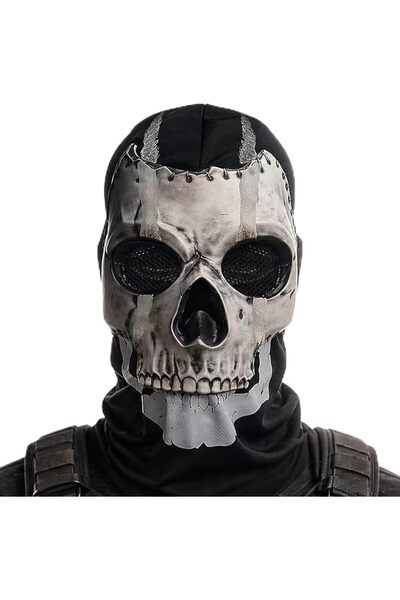 GENERAL قناع شبح للهالوين، قناع مخيف يغطي الوجه بالكامل على شكل جمجمة، زي اله...