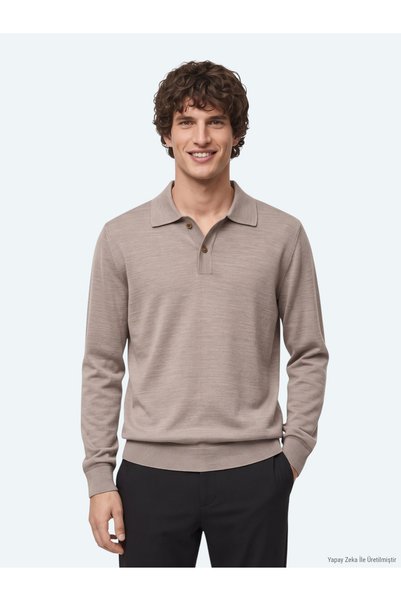 Kip Mink Polo Neck Plain Knit Wool Blend Sweater