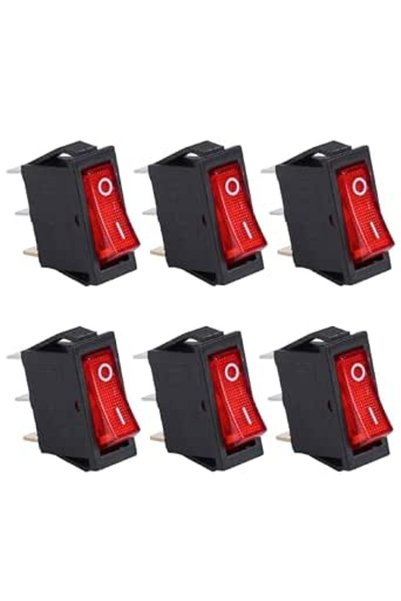 GENERAL DWMD 6Pcs Rocker Switch 3 Pin 12V 20A Red LED Illuminated Toggle Switch