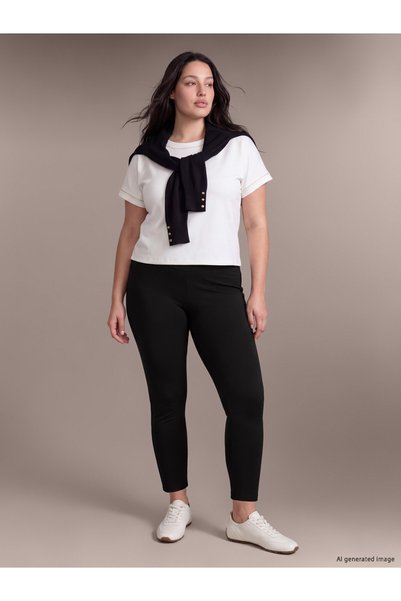 LC Waikiki Lcw Curve Black Large Size Women's Leggings with Nevavm Difference