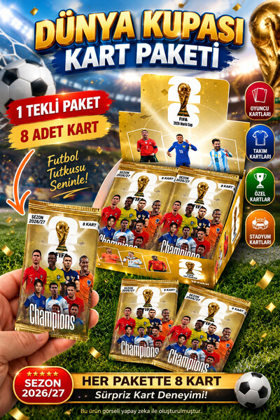 Mia Futbol Oyun Kartları 2026 Dünya Kupası Futbolcu Görselli 1 Paket 8 Adet K...