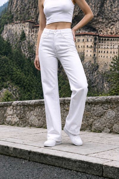 hies Wide Leg Kadın Jeans - Yüksek Bel, Likralı, Bol Paça, Esnek Palazzo Kadın Kot Pantolon