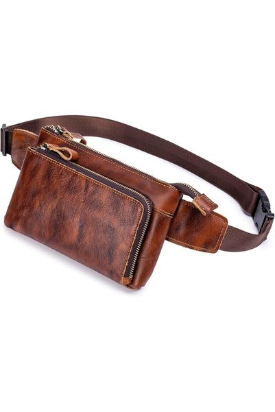 KPYWZER Vintage Leather Waist Bag Fanny Pack for Men Women Hip Bum Bag with A...