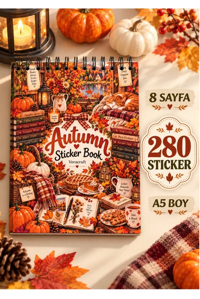 VORACRAFT 280 Adet Autumn/ Sonbahar Temalı Sticker Book 8 Sayfa A5 , Ajanda J...