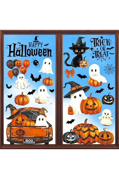 SYOSI Window Clings, Halloween Static Decals for Glass Windows, 8 Sheets Pump...
