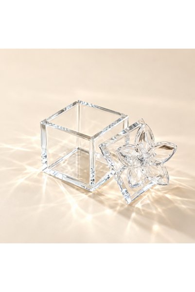 Ixora Square Glass Box with Crystal Flower Lid for Incense Storage