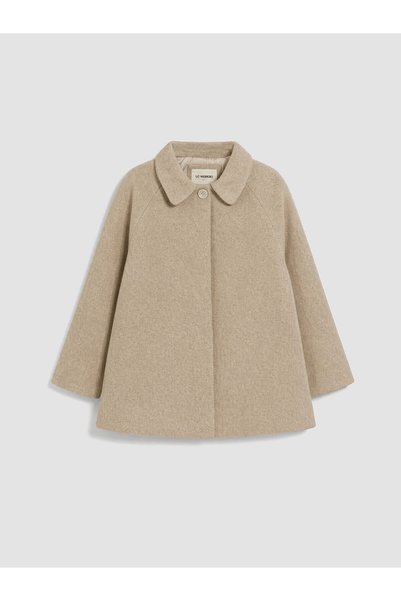 LC Waikiki Peak New Season Beige Peter Pan Collar Girls' Cashmere Melton Coat