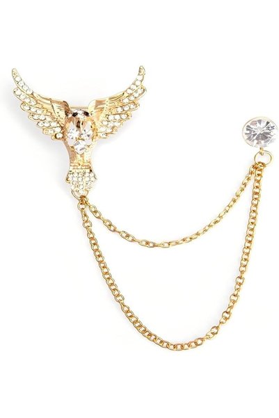 Tazweeq Eagle Chain Brooch Gold Lapel Pin for Men Suit