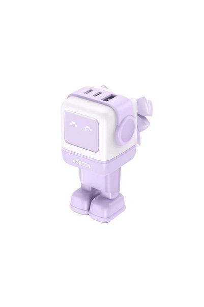 Ugreen Uno 65W GaN бързо зарядно устройство, 2 USB-C порта, 1 USB-A, Виолетов