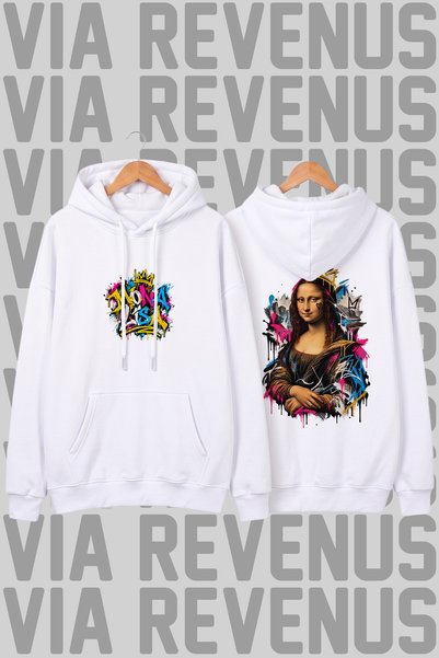 Vordevia Hanorac unisex cu glugă și imprimeu artistic Mona Lisa
