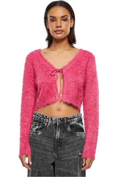 Urban Classics Women's Ladies Tied Cropped Feather Cardigan Cardigan Sweater
