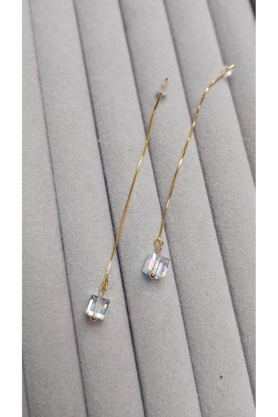 Generic Brand Cercei cu lant din argint aurit si criatal Swarovski Cube 8mm