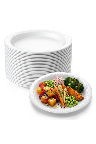 Duravel 25Pcs Disposable Round Foam Plates, 9 Inch for Parties, BBQ, Picnic, ...