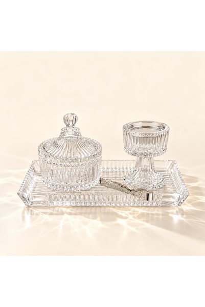 Ixora Incense burner set, incense box, glass cup with tray and tongs