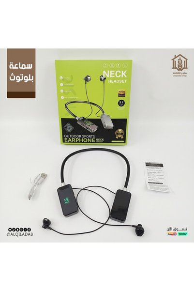 NECK سماعة أذن بلوتوث لاسلكية بطوق رقبة مرن وشاشة رقمية، سماعات داخل الأذن مع...