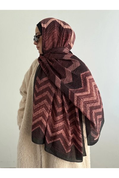 Hepsi Moda Zigzag Pattern Muslin Shawl - Black & Burgundy