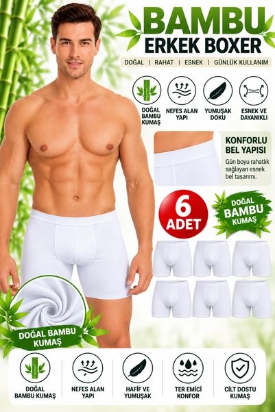 CHARM Özten Men's Bamboo Boxer 6-Pack Flexible Waistband Soft Breathable Fabr...
