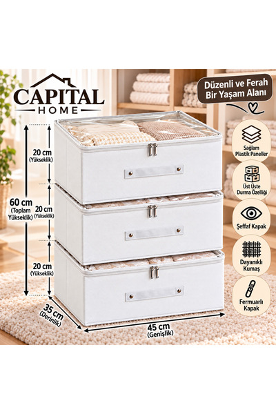 Capital Home BAZA ALTI 3 ADET ÇOK AMAÇLI DÜZENLEYİCİ HURÇ + SAKLAMA KUTUSU ŞE...