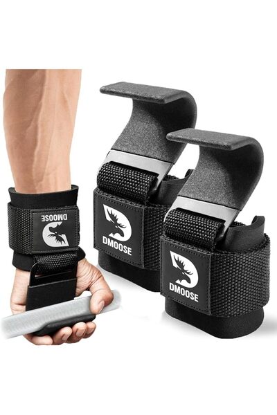 DMoose Fitness خطافات رفع الأثقال من DMoose (زوج)، أربطة دعم للمعصم للرجال وا...