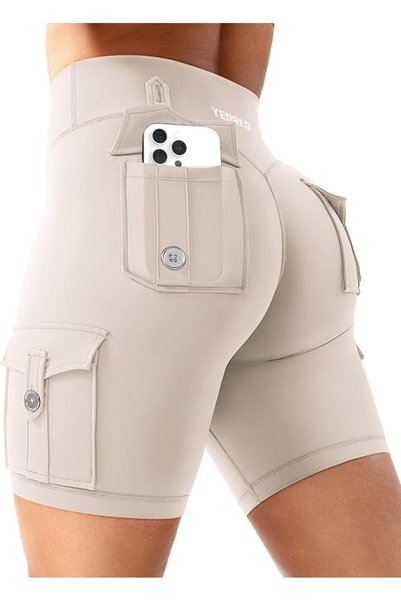 GENERAL YEOREO CoreFlex Women Workout Biker Shorts with Cargo Pockets Hidden ...