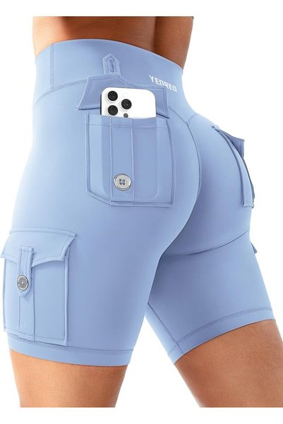 GENERAL YEOREO CoreFlex Women Workout Biker Shorts with Cargo Pockets Hidden ...
