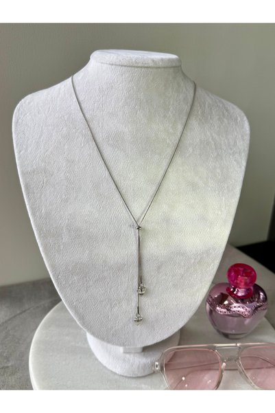 Merishe Jewerly قلادة على شكل حرف Y من الفولاذ الفضي على شكل قلب مزدوج
