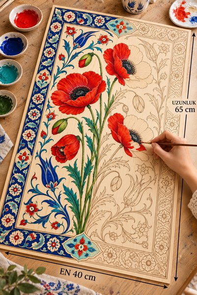 TOTTERİQ Gelincik Çiçeği Ahşap Boyama Panosu 40x65 cm 3 mm Kendin Yap Hobi Ta...