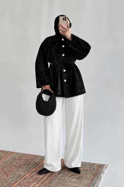 Hepsi Moda Gold Buttoned Coat - 4531 - Black