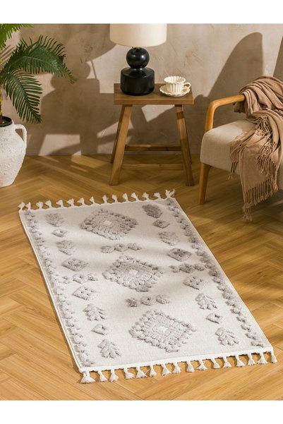 LC Waikiki LCW HOME Bej Nakışlı Püsküllü Halı 80x150 Cm