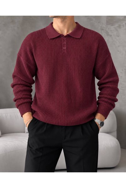 Quafash Arco Premium Textured Knitwear Buttoned Polo Collar Long Sleeve Men's...