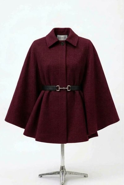 miremiran PELERİN PANÇO KAŞE boy-76cm BORDO